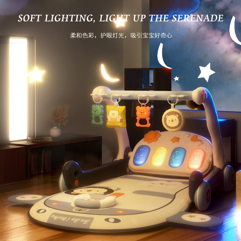 Infant Foot Piano Multifunctional Fitness Rack Baby Foot Music Toy Two-in-One Walker Trolley