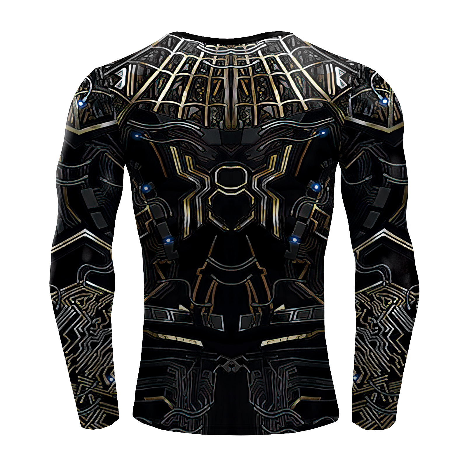 2025 New Export Marvel Spider Web Print Black Gold Battle Suit Tight-Fitting Long-Sleeved T-Shirt Men's Sports Fitness Quick-Drying Clothing