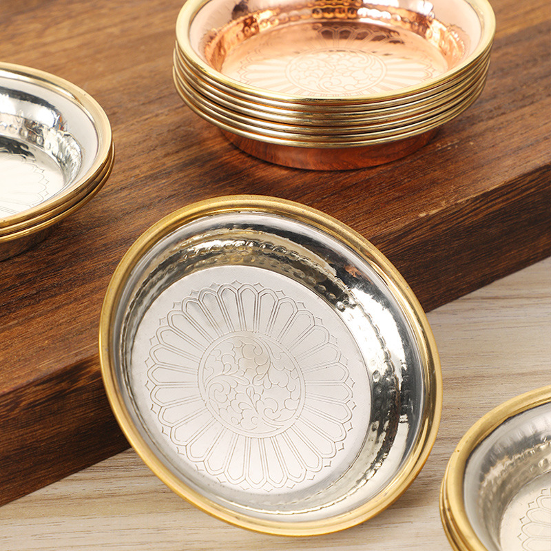 Xizang Water and Land Supply Plate Copper Carved Thickened Cigarette Supply Plate Water and Land Supply Set of 7 Fruit Tribute Plate Household Ornaments