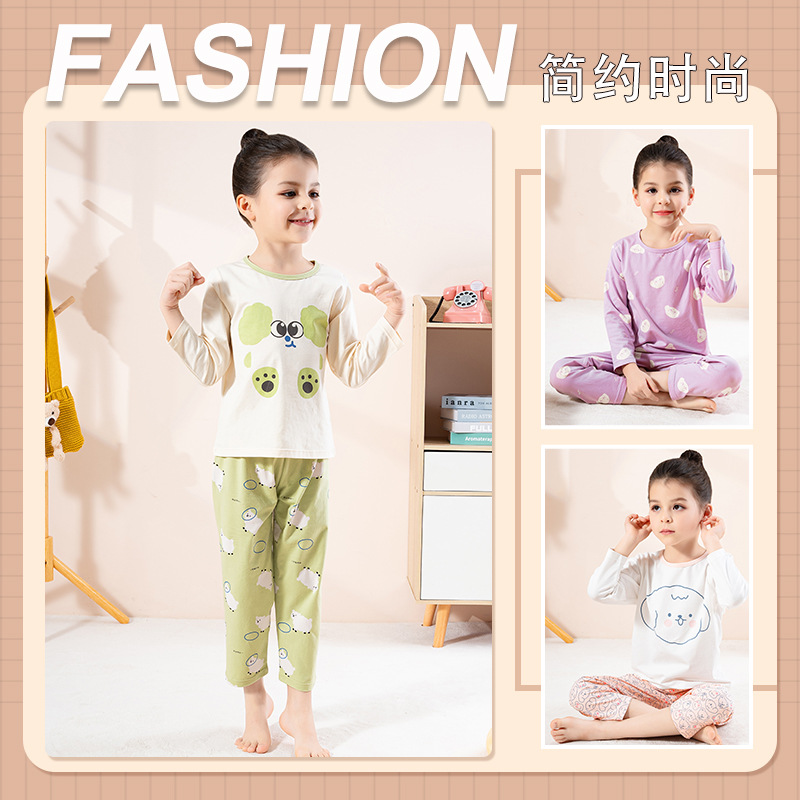 Children's Pajamas Category a Pure Cotton Baby Summer Thin Boys' Home Clothes Medium and Large Kidsren's Girls' Long-Sleeved Air-Conditioned Clothes Set