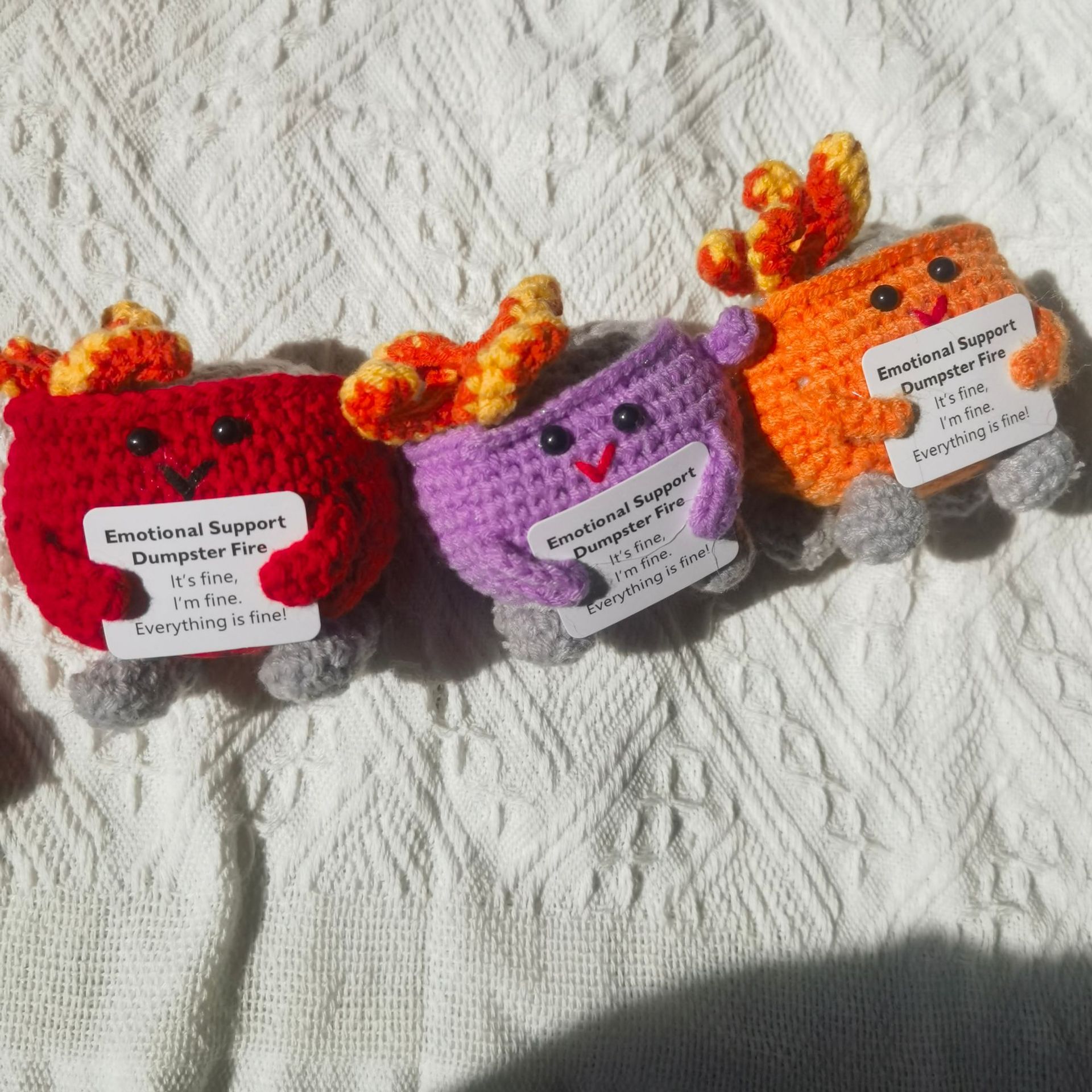 Cross Border Hand Crochet Emotional Support Fire Burning Trash Colorful Fire Crochet Funny Gift Wholesale