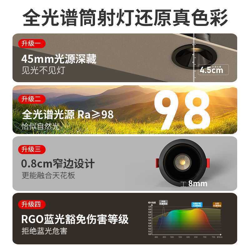 Black Full Spectrum Deep Anti-Glare Spotlight for Home Living Room Embedded Led Downlight Without Main Light Lighting Hill-