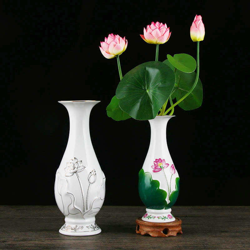 Ceramic Living Room Buddha Vase Guanyin Water Purification Bottle Lotus Vase Home Decoration Flower Arrangement in Front of Buddha Simple Vase