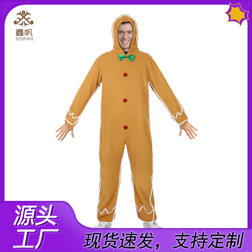Новый костюм имбирного человека для взрослых на Хэллоуин, косплей, комбинезон