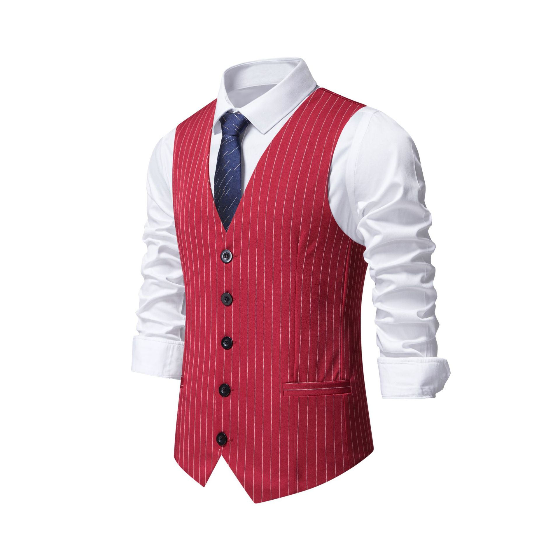 Foreign Trade European Size New Men's Striped Suit Vest Men's Fashion Business Dress Casual Single-Breasted Vest Jacket