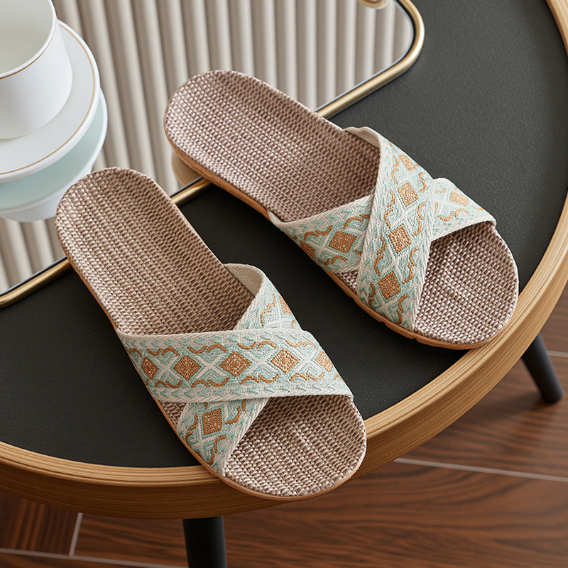 2025 New Linen Slippers Women's Spring and Autumn Home Indoor Four Seasons Non-Slip Deodorant Mute Sweat Cotton Linen Slippers Men's