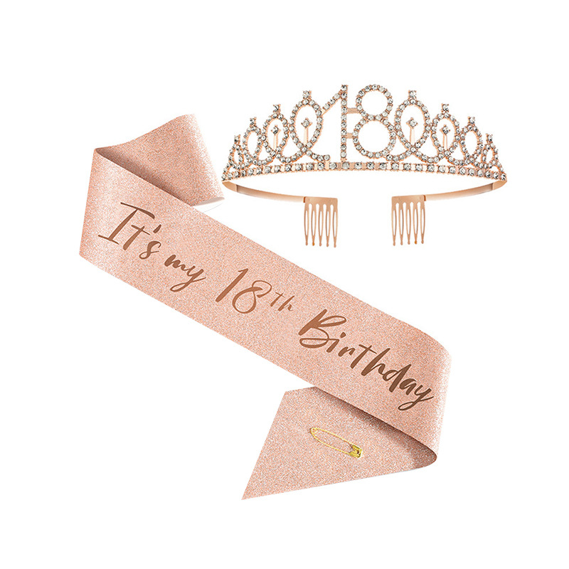 European and American Party Crown Headband Rhinestone Crown Hair Accessories Year One Digital Birthday Cake Decoration Alloy Headband