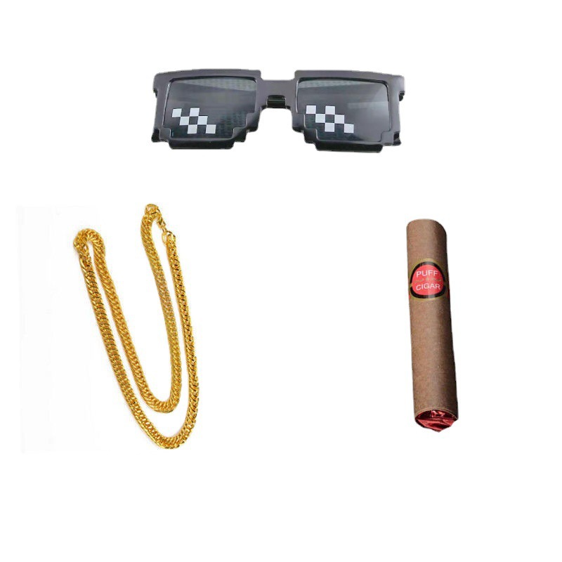 Social Awesomeness Headgear Set Simulation Cigar Retractable Knife Necklace Mosaic Glasses Social Awesomeness Props