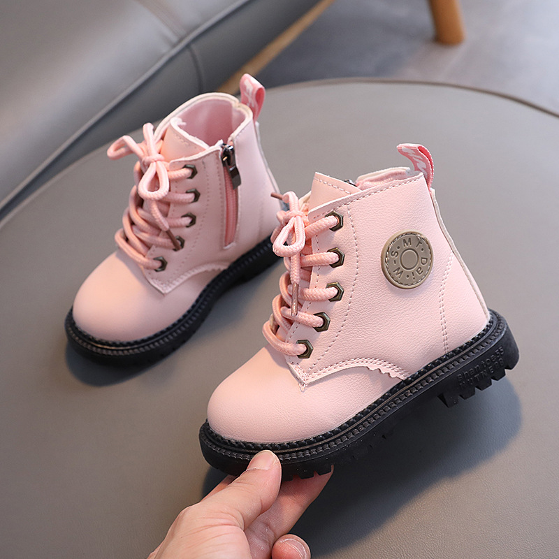 Autumn and Winter New Children's British Style Martin Boots Boys and Girls Soft Leather Non-Slip Boots Baby's Lace-Up Zipper Ankle Boots