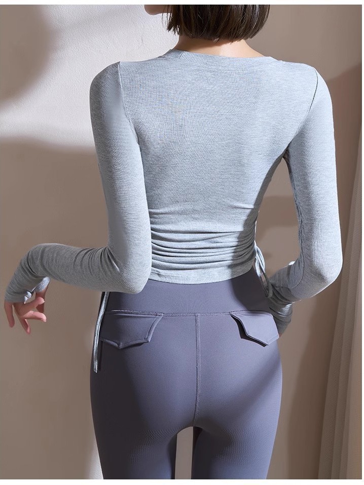 Sexy Fixed Chest Pad Yoga T-Shirt Women's New Pilates Beautiful Training Clothes Autumn and Winter Fitness Clothes Sports Tops