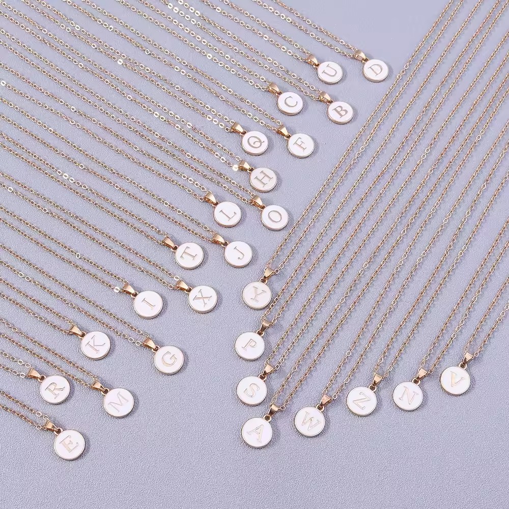 Shopee Aliexpress Hot Selling Letter Alloy Oil Drop Round Pendant Necklace Women's Niche High-End Light Luxury Necklace