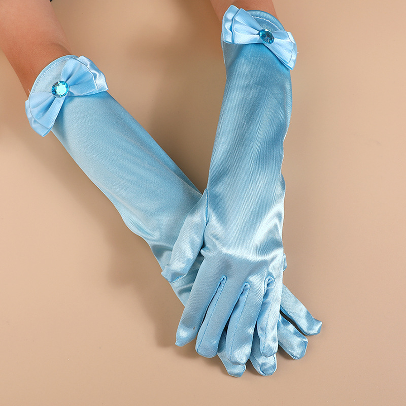 Factory direct children's satin bow gloves children's performance party dress accessories sunscreen long girl