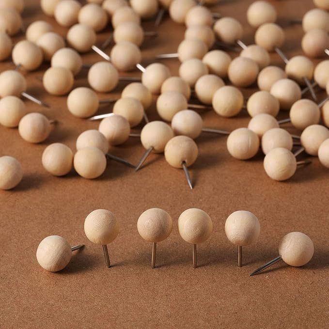 Spherical Wooden I-Shaped Nails for Creative Fixed Hanging Decoration, Map Nails, Cork Nails, Art Nails, Wall Push Pins