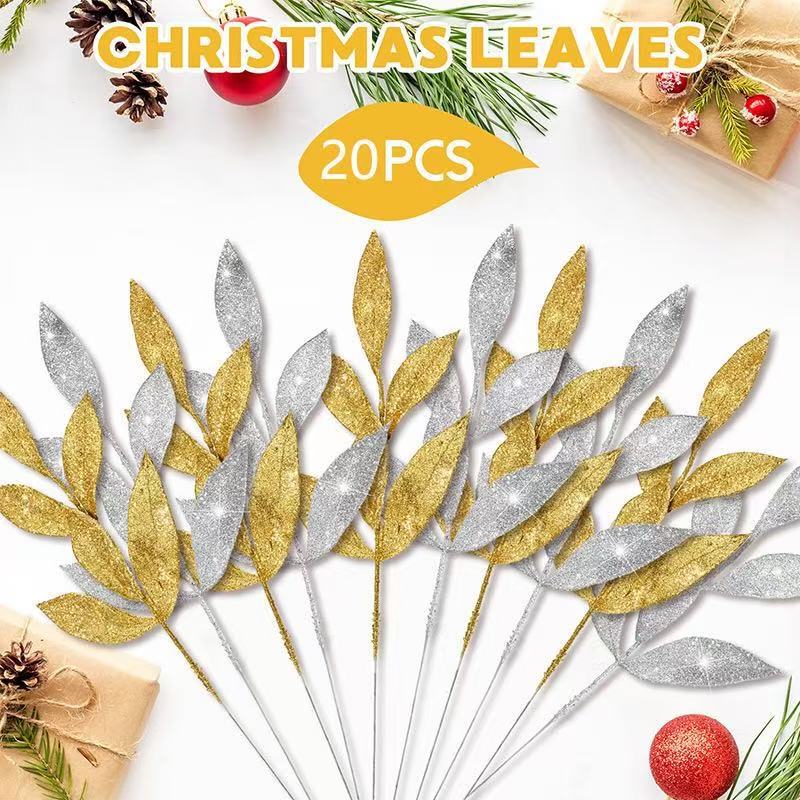 Cross-Border Artificial Glitter Leaf Spray Golden Rabbit Tail Leaf Decorative Garland Valentine's Day Wedding Anniversary Flower Arrangement