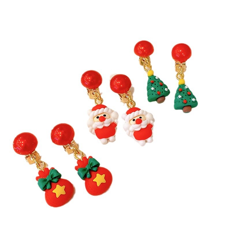 Children's ear clip cute cartoon Santa Claus elk Mori girl Jewelry earrings no hole girl earrings