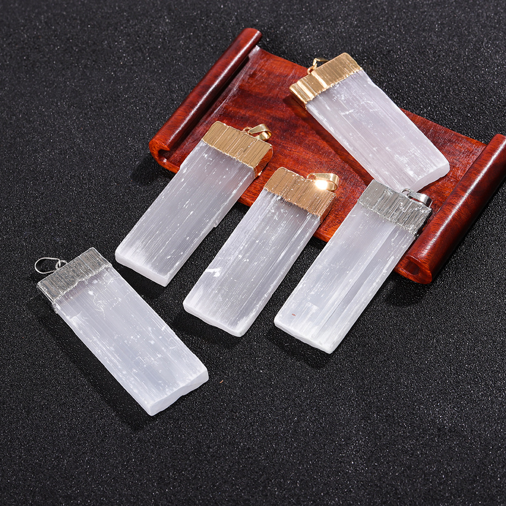 Natural Gypsum Pendant Crystal Raw Stone Necklace Irregular Square Pendant diy Jewelry Accessories Cross-border Wholesale