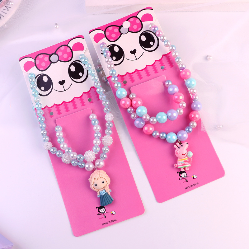 Children's Necklace Chain Set Cartoon Ice and Snow Princess Series Piggy Girl Bracelet Girls Jewelry Wholesale
