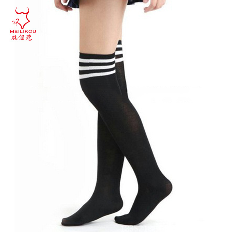 Japanese style sexy preppy style cotton thick black and white striped stockings three bars over the knee high socks student socks 13