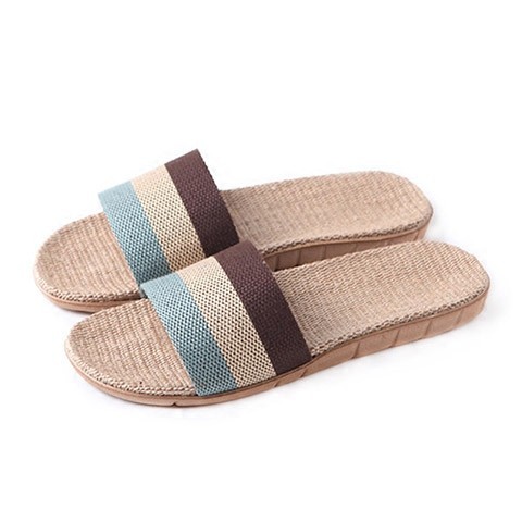Linen Slippers Home Slippers Indoor Slippers Wooden Floor One-word Mute Non-slip Thick-soled Summer Slippers for Men and Women