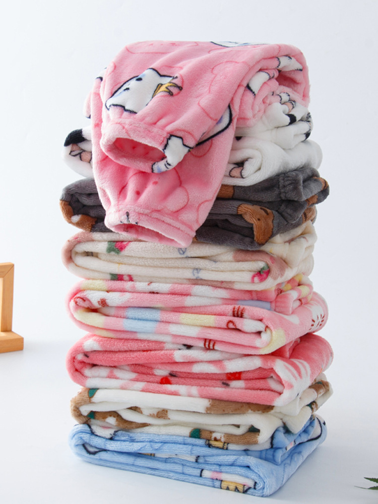 Autumn and Winter Thickeneded Kidsren's Pajamas, Coral Velvet Boys' Loose Home Pants, Baby Warm Girls' Flannel Pants