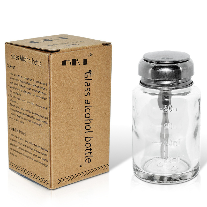 Thickened Glass Push-Type Alcohol Bottle, Washboard Water Wiper Water Bottle, Corrosion-Resistant Washable Manicure and Nail Removal Water Kettle