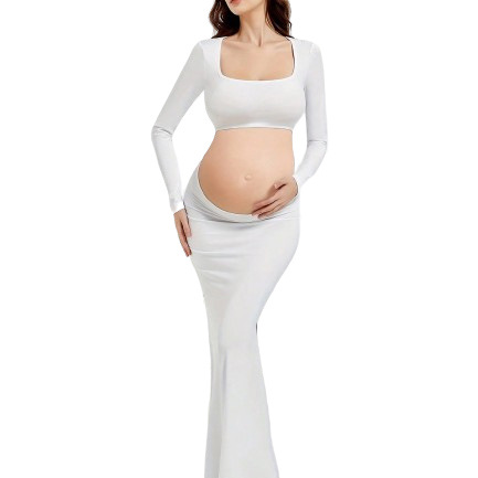 European and American Cross-Border Maternity Photo Shoot Clothing Elastic Maternity Dress Fishtail Skirt Cut-Out Back Exposed Belly Floor-Length Skirt for Women