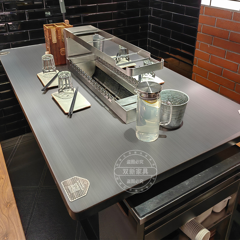 A Long Time Ago Smokeless Stainless Steel Skewers Table Automatic Flipping Integrated Carbon Grilled Smoke Exhaust Barbecue Shop Table Commercial