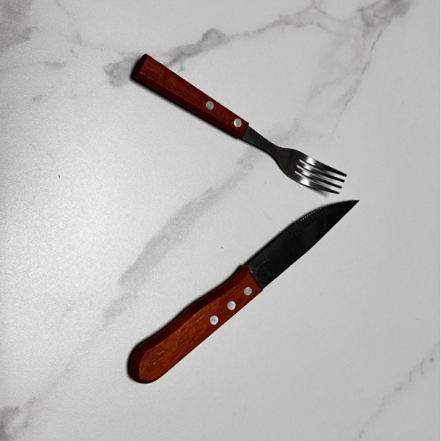 Stainless Steel Western Steak Knife Hotel Steak Knife Set 2-Piece Set Home Kitchen Wooden Handle Serrated Steak Knife Western Fork