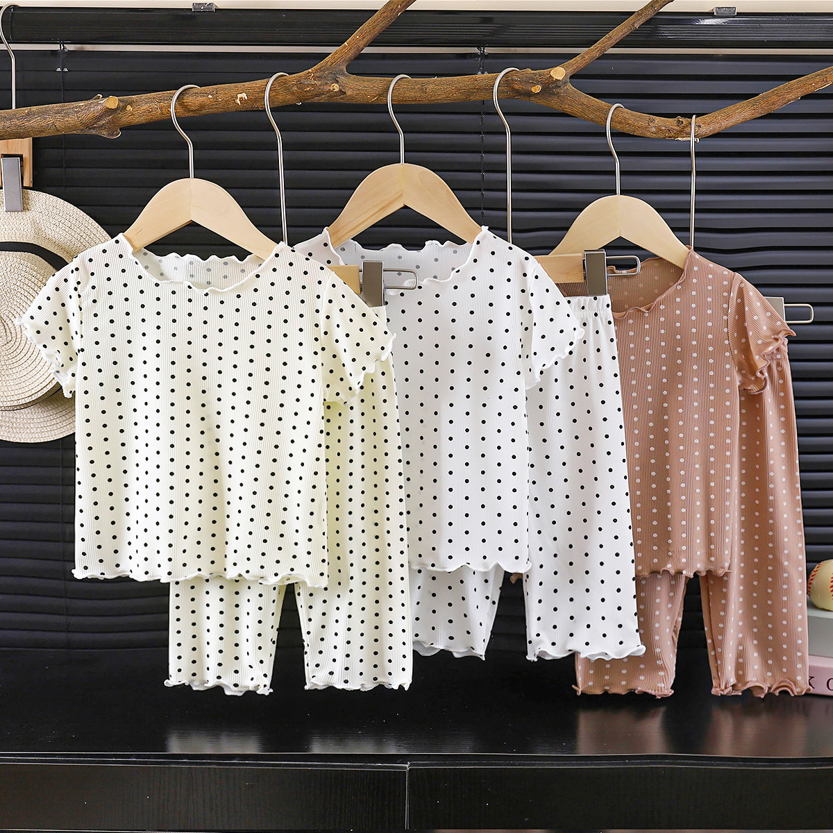 Летняя одежда для девочек, комплект с коротким рукавом в горошек, летний двухпредметный комплект в западном стиле, корейский стиль, новый домашний комплект