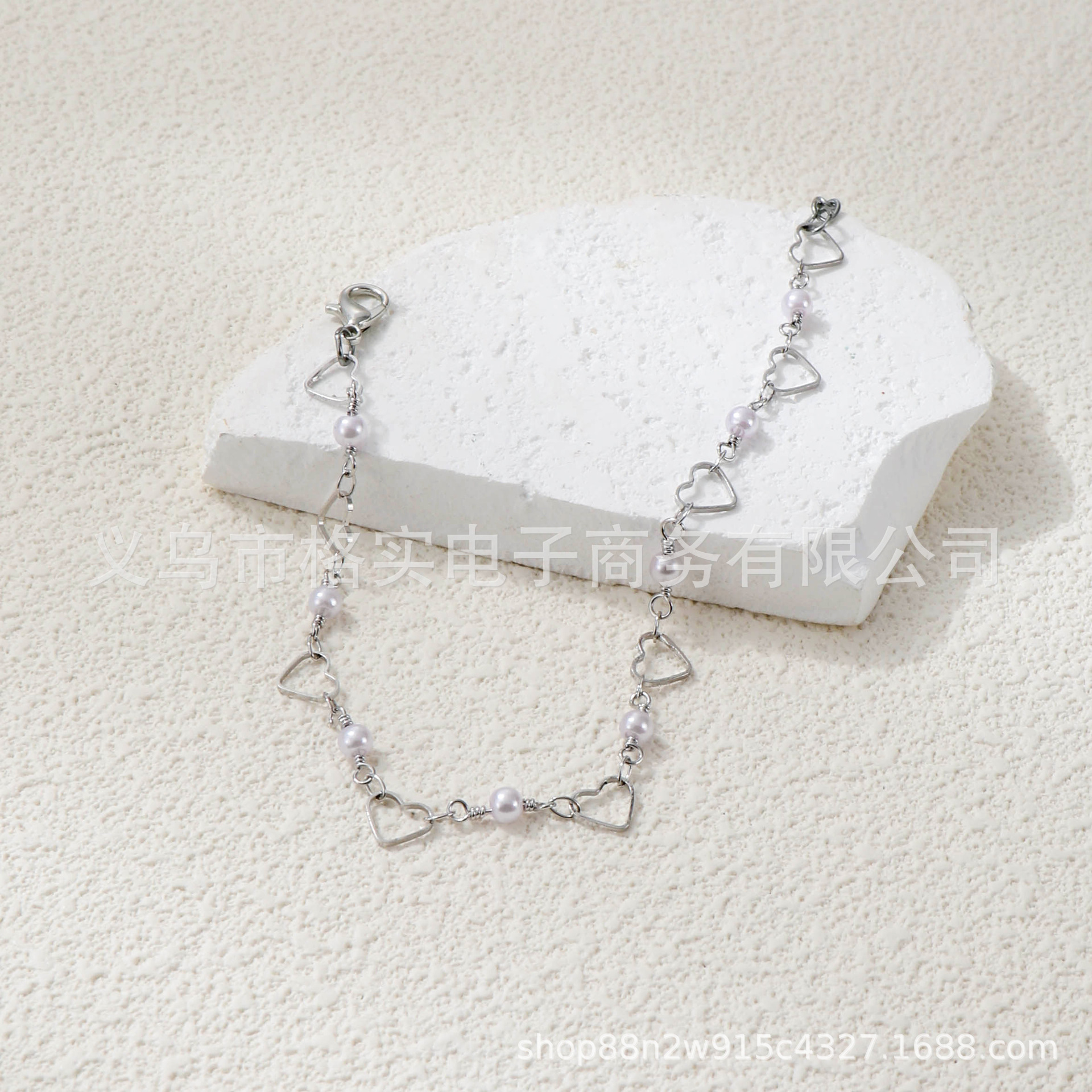 Cross-Border Bohemian Style Cut Out Heart-Shaped Anklet, Normcore Heart Pearl Anklet, Beach Personalized Foot Jewelry