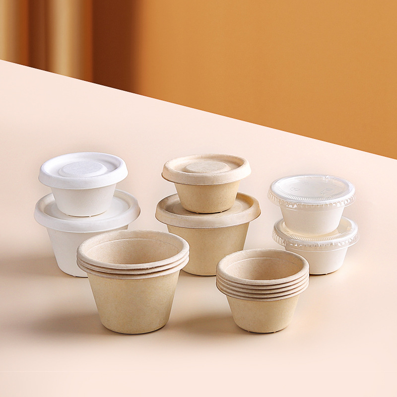 Disposable Pulp Sauce Cups, Salad Dressing Containers, Thickened Eco-Friendly Dipping Containers, Small Condiment Containers, Tasting Cups, Sauce Boxes