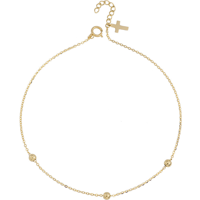 14K Gold Fine Bracelet Women's Gold Ball Simple Commuting All-match Caseable Anklet New Gold Jewelry 40322