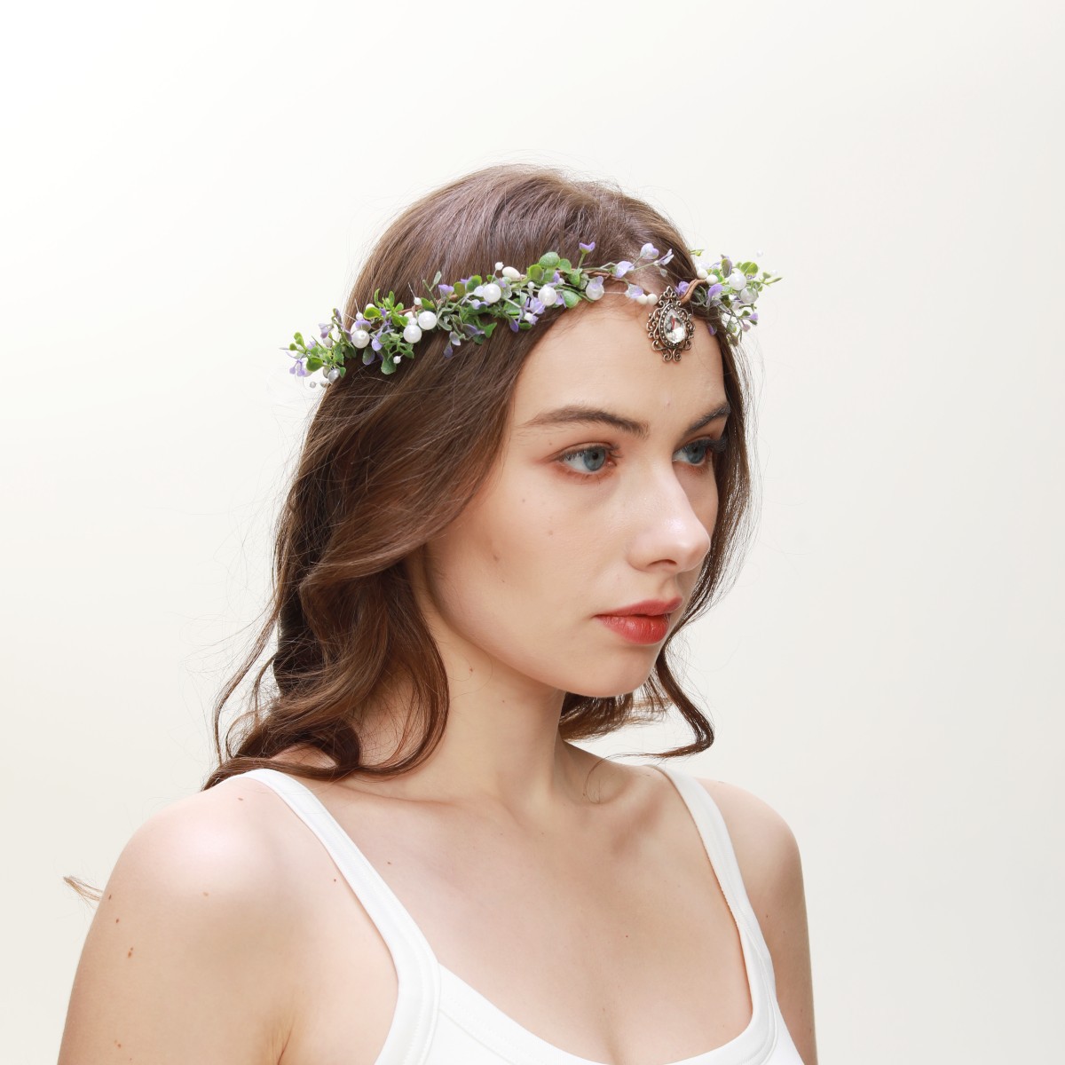 Handmade Forest Flower Crown Headband Wedding Fairy Headdress Crystal Retro Role-Playing Clothing Accessories