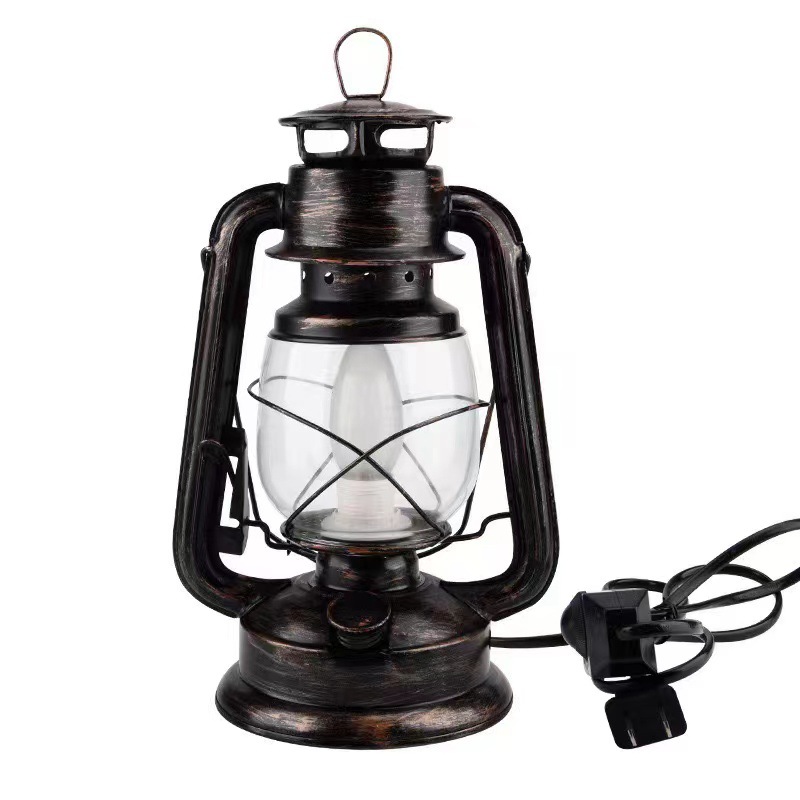 Retro Nostalgic Wrought Iron Old-Fashioned Portable Lantern Kerosene Lamp Old Oil Lamp Table Lamp Coffee Restaurant Rural Bed and Breakfast