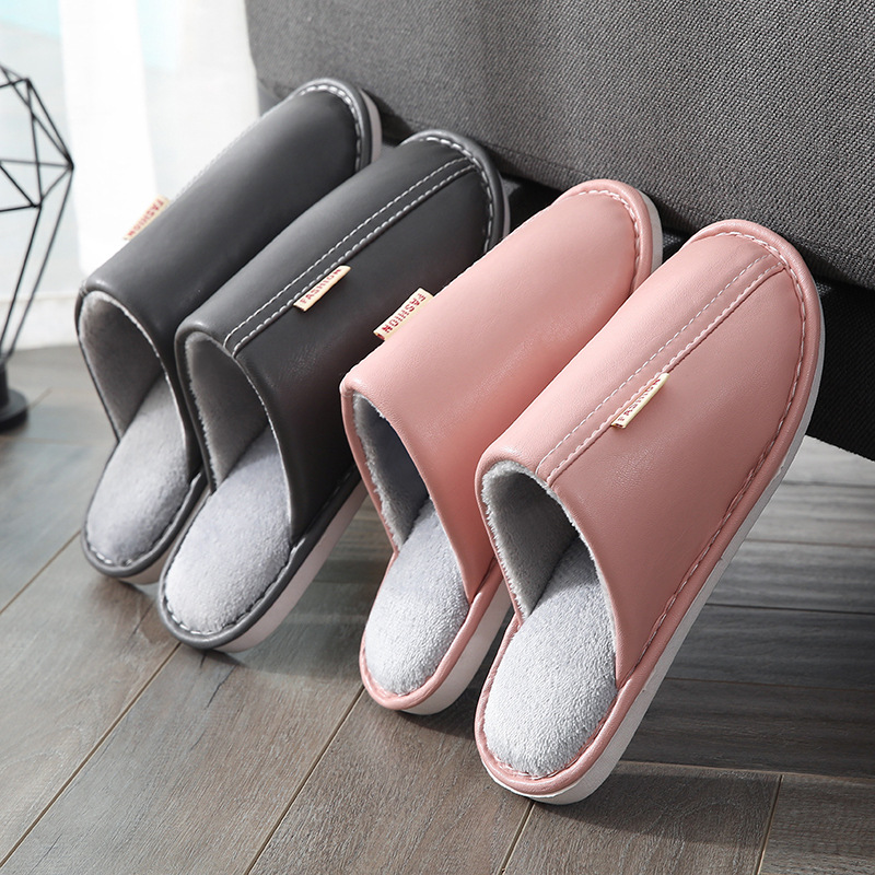 Autumn and Winter new cotton slippers women couple warm confinement shoes leather thick bottom home home indoor and outdoor cotton slippers