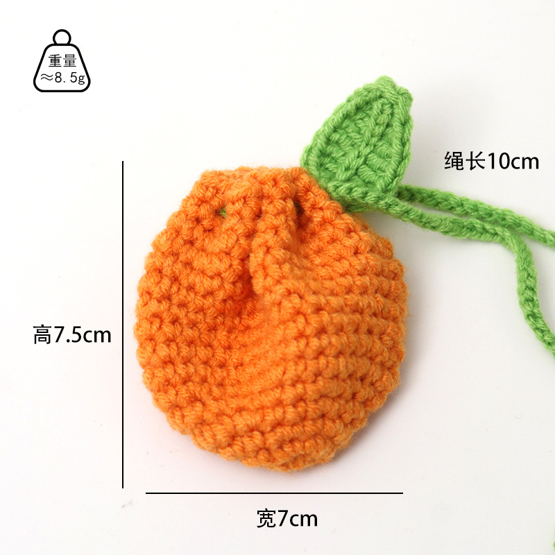 Fruit Bag, Handmade Woolen Knitted Finished Product, Strawberry Coin Purse, Crocheted Orange Kidsren's Bag, Fruit Lemon Bag