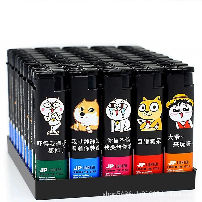 Household 50 personality windproof lighter wholesale ordinary plastic disposable creative lighter supermarket straight
