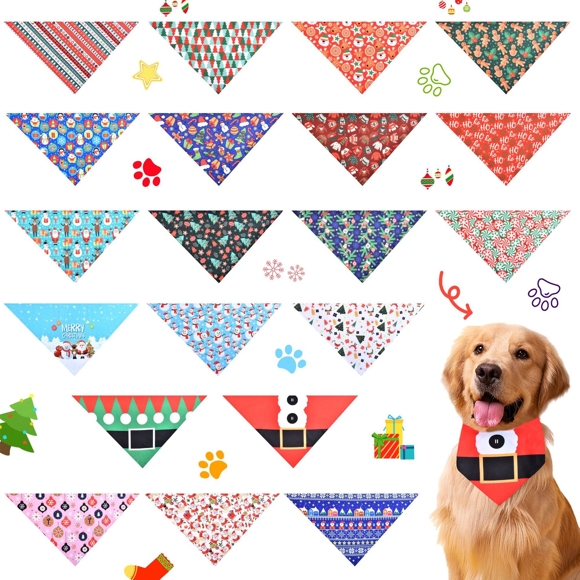 Cross-Border Christmas Pet Holiday Triangle Scarf Saliva Scarf Four Seasons Cat and Dog Scarf Wholesale