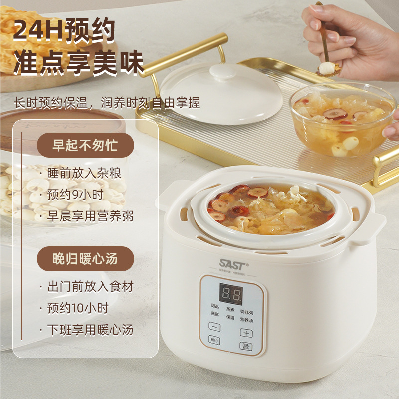 Sast Electric Stew Pot for Home Use, Ceramic, Fully Automatic, Intelligent Bird's Nest Pot, 1L, Small Water-Separating Gift Wholesale Health Pot