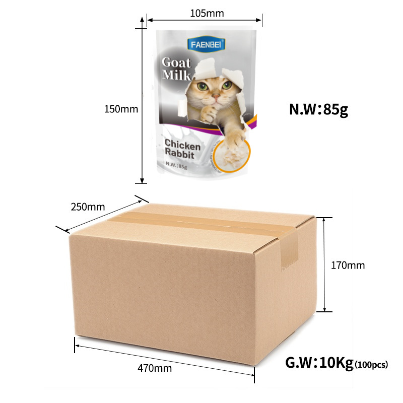 Faenbei Cross-Border E-Commerce English Pet Snacks Cat Goat Milk Nutritional Hydration Meal Pack Wet Food Pack