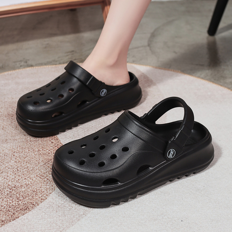 2024EVA new bow beach home shoes summer outer wear closed toe slippers women's high heel platform hole shoes women