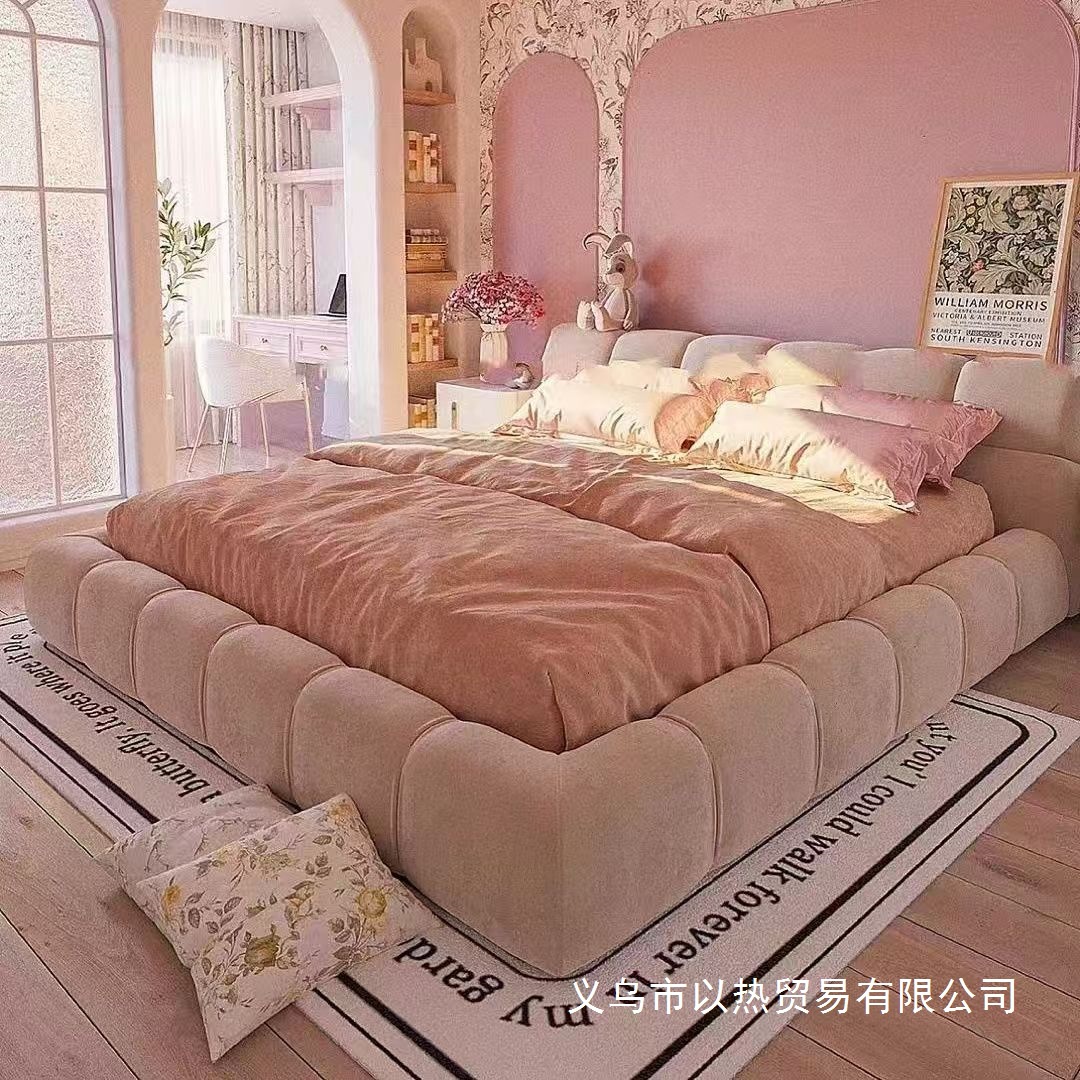 Modern Minimalist Ins-Style Puff Cloud Bread Bed for Master Bedroom, Girls' Wedding Bed, French-Style Floor Cream Bed for Home Use