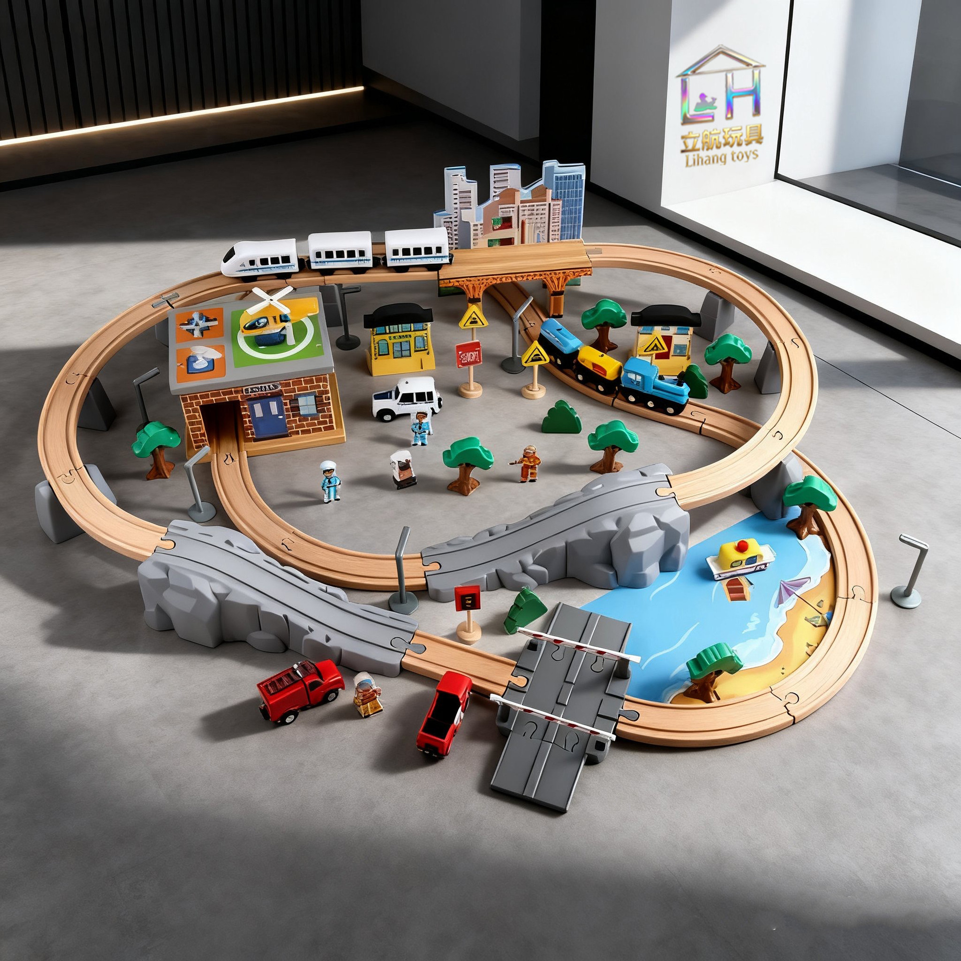 Children's Wooden Thomas Train Track Car Toy Wooden Train 95-Piece Transportation Mining Set Puzzle