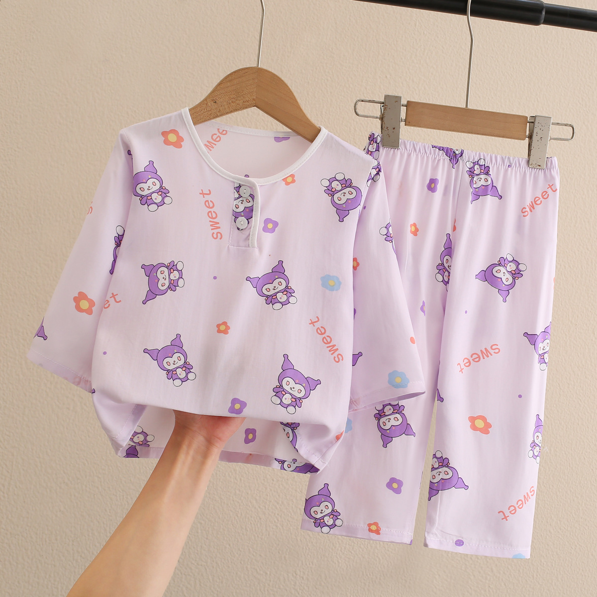 Детские пижамы с длинным рукавом, оптовая продажа, хлопок и шелк, для сна, для мальчиков и девочек, летний комплект для дома с кондиционером