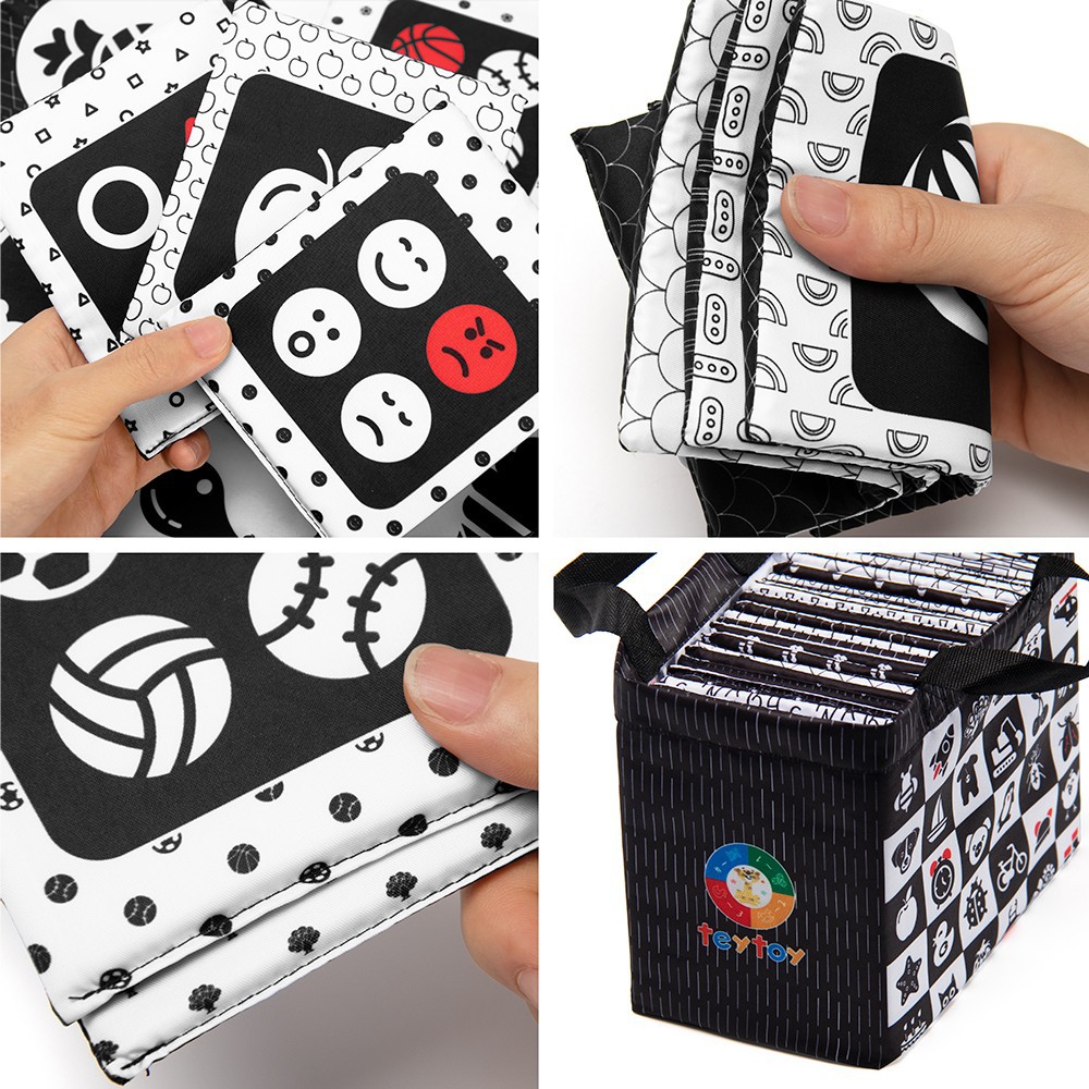Amazon Toys hot selling baby early education black and white card portable suit cloth book Baby tear-proof visual book