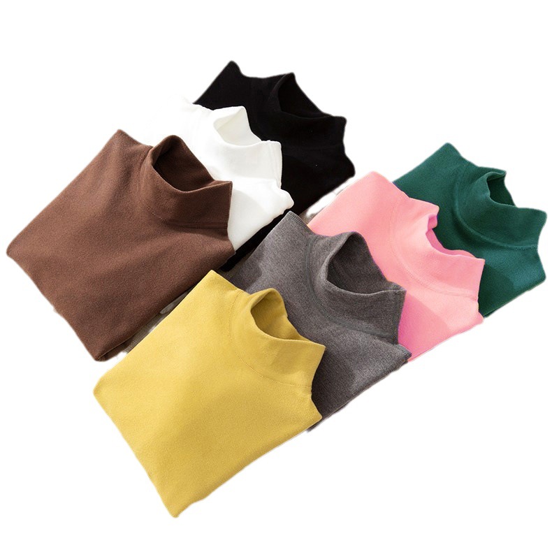 Fleece-lined de autumn and winter thermal children's underwear solid color boys' autumn clothes long-sleeved T-shirt for boys and older children