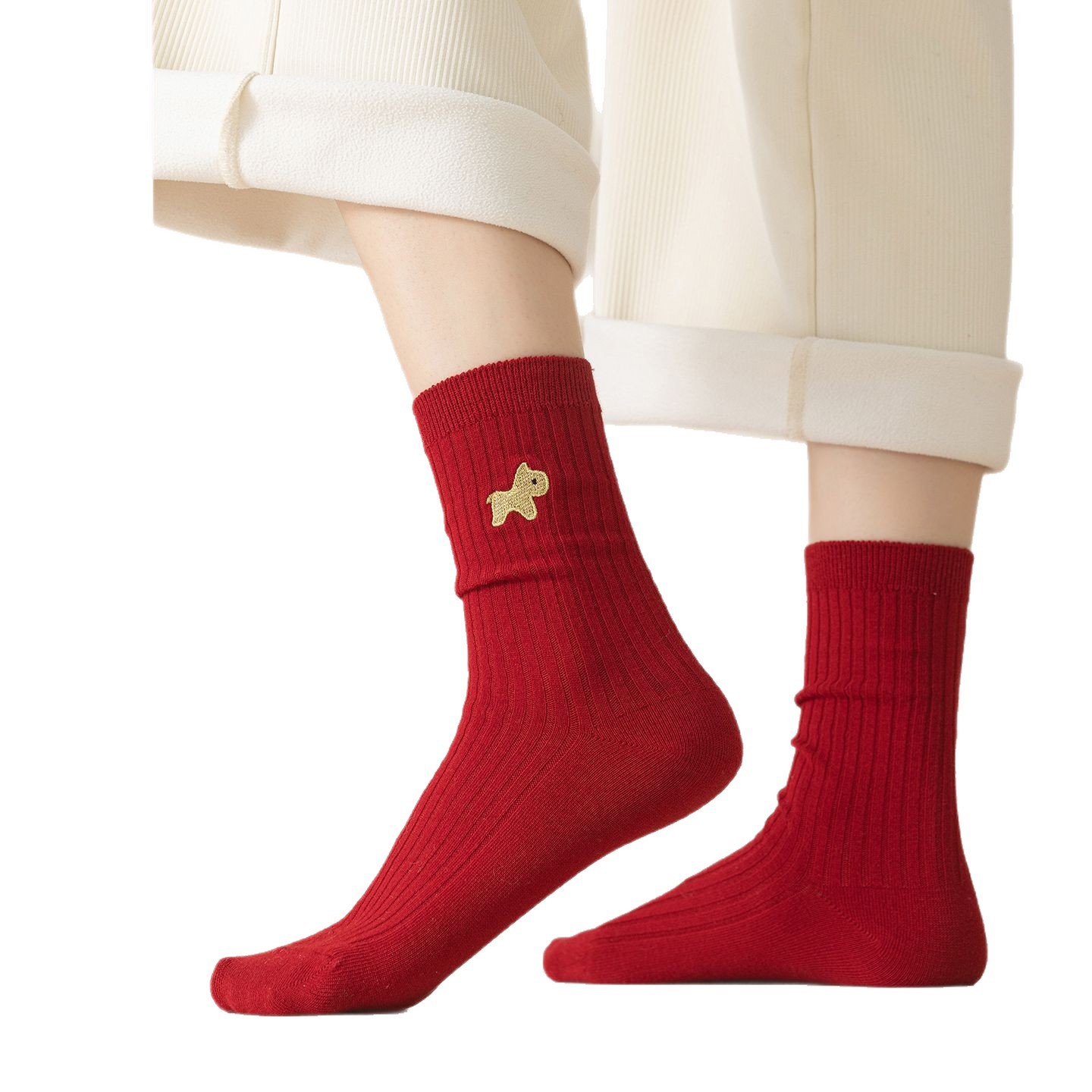 Red Socks for Women in Their Zodiac Year, Red Mid-Calf Socks for Autumn and Winter Weddings, 2026 New Year, Year of the Horse, Couple Wedding Stockings