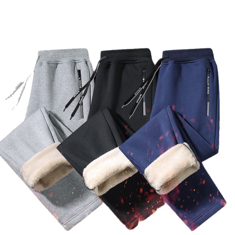 Cross-Border Fleece-Lined Thickened Lamb Fleece Sweatpants, Straight-Leg Cuffed Fleece Pants, Fashionable Casual Sports Pants
