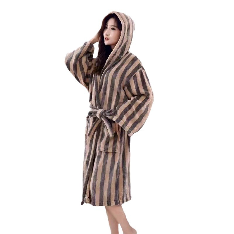 2025 New Accessible Luxury Cotton Retro Simple Bathrobe Checkerboard Vertical Strip Bathrobe Hotel Home Bathrobe Men and Women Long Style