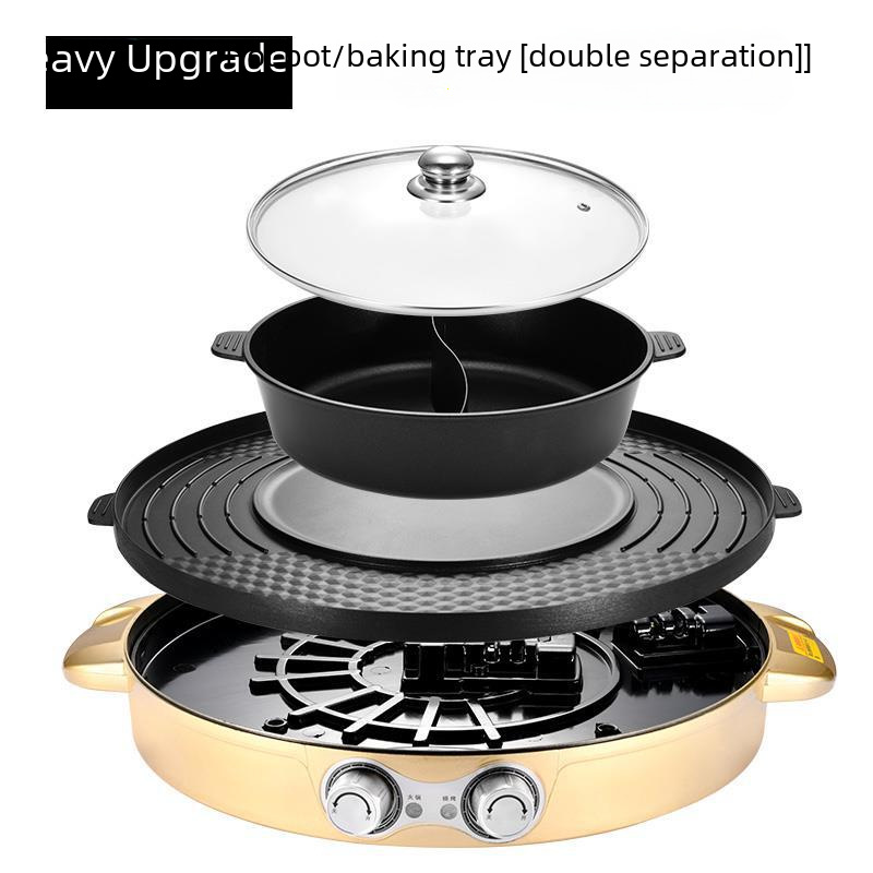 Electric BBQ Household Electric Barbecue Machine Hot Pot Barbecue Grilling and Rinse Integrated Pot Mandarin Duck Smokeless Barbecue Plate Electric Baking Pan Pot